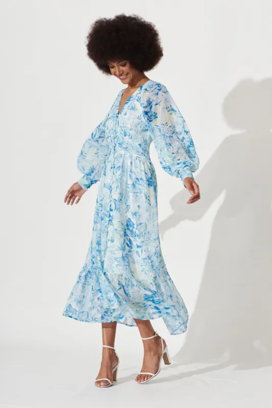 Reverence Maxi Dress In Blue Floral Chiffon sold by St Frock