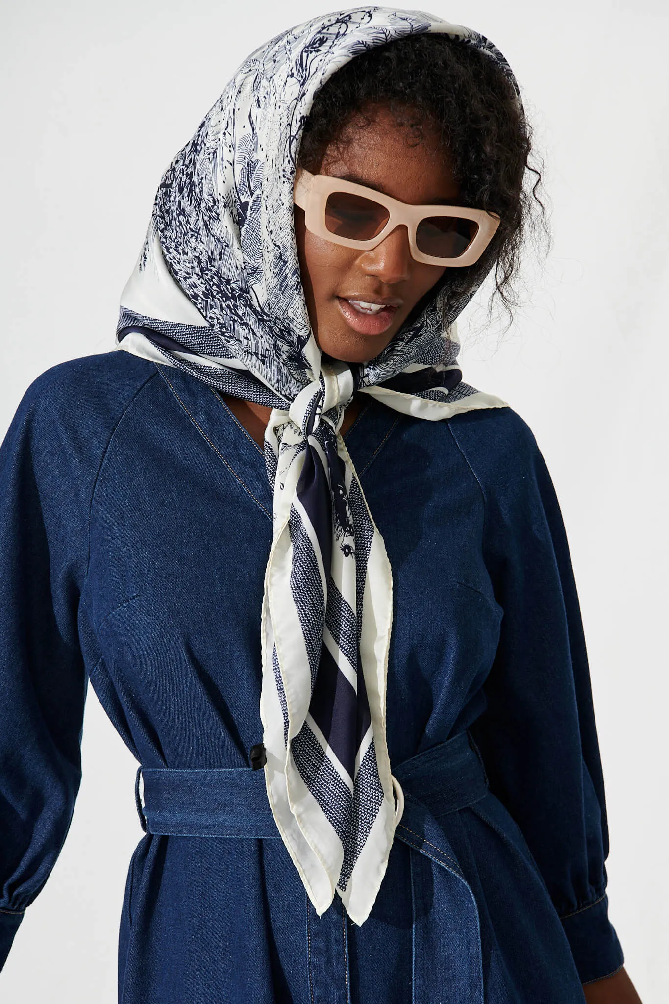 Vermont Scarf In Navy Print sold by St Frock product image thumbnail 4