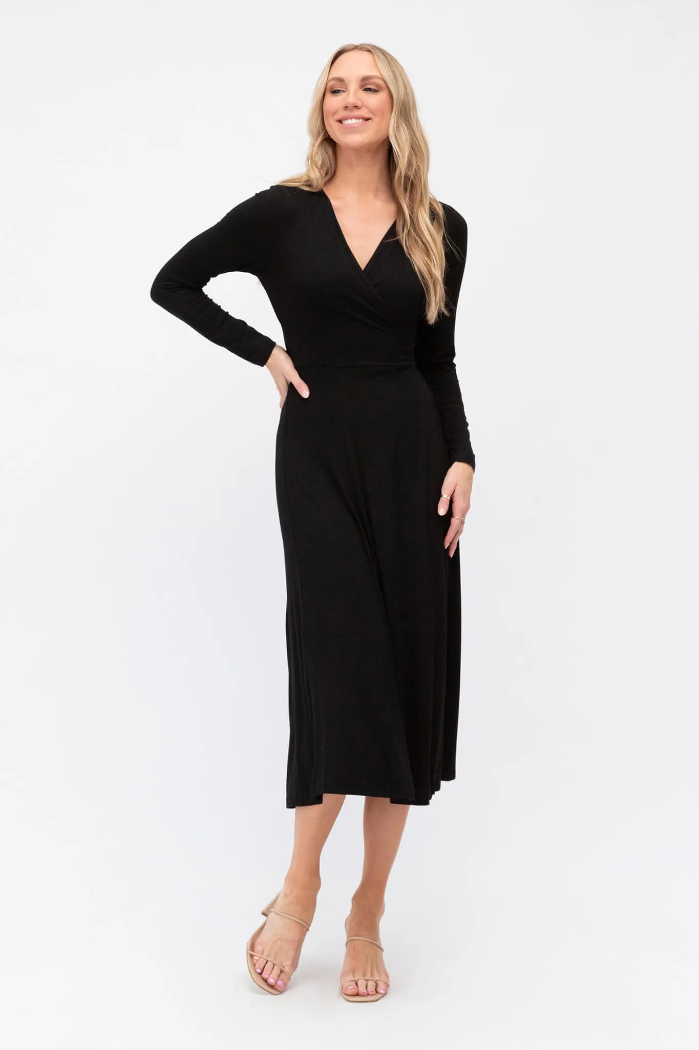 Loyal Midi Wrap Dress In Black Jersey sold by St Frock