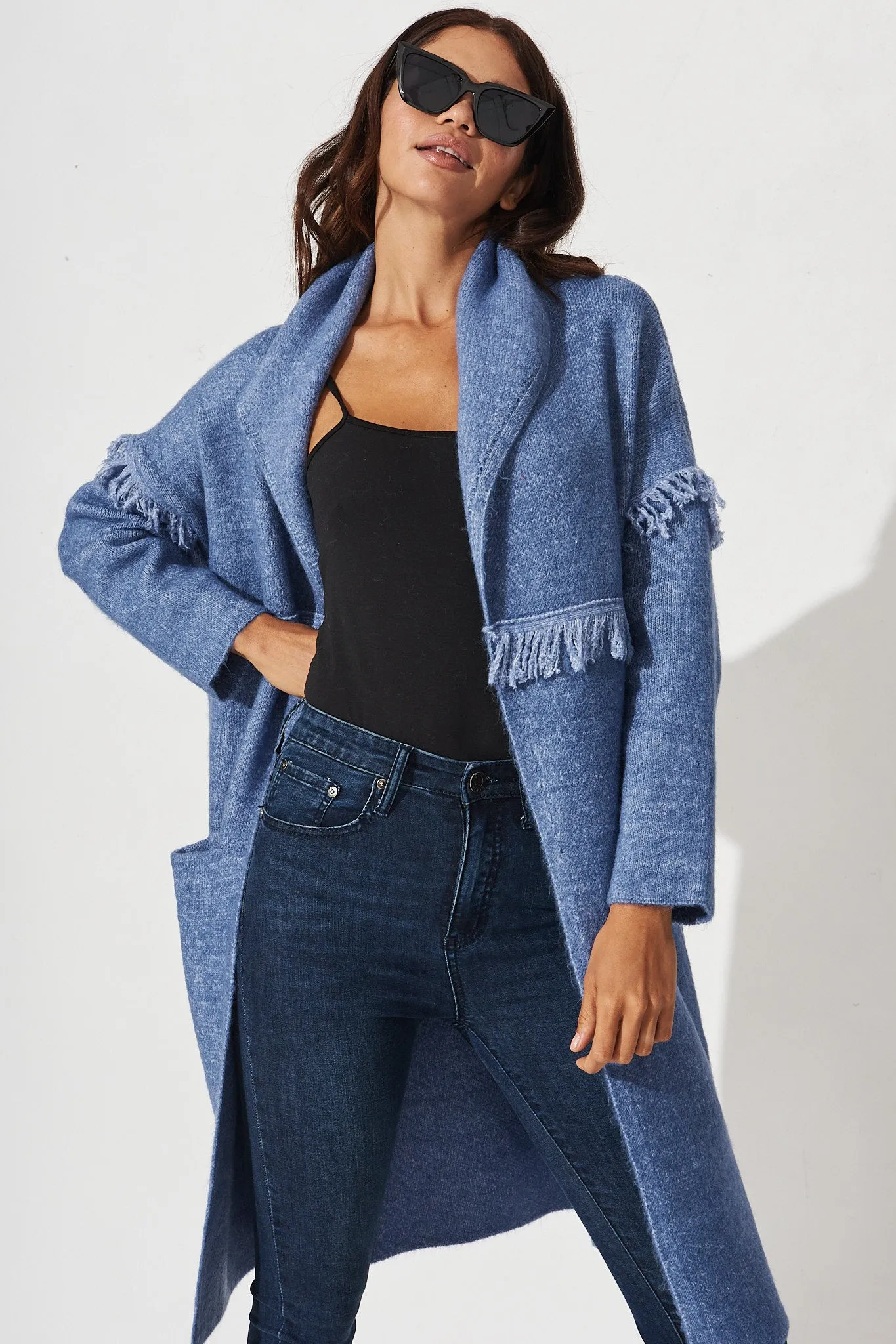 Alyse Knit Coatigan In Blue Marle sold by St Frock