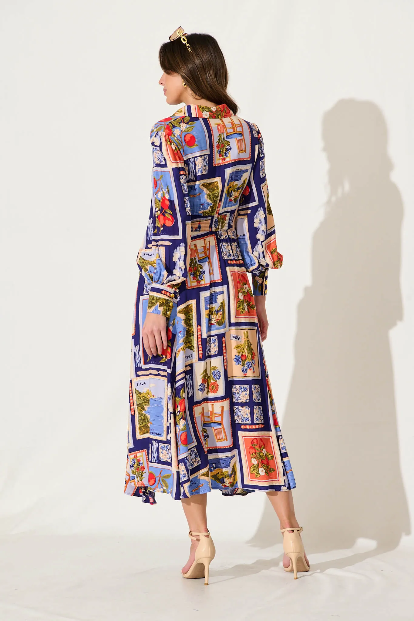 Ciao Bella Maxi Shirt Dress In Blue Multi Postcard Print sold by St Frock product image thumbnail 4