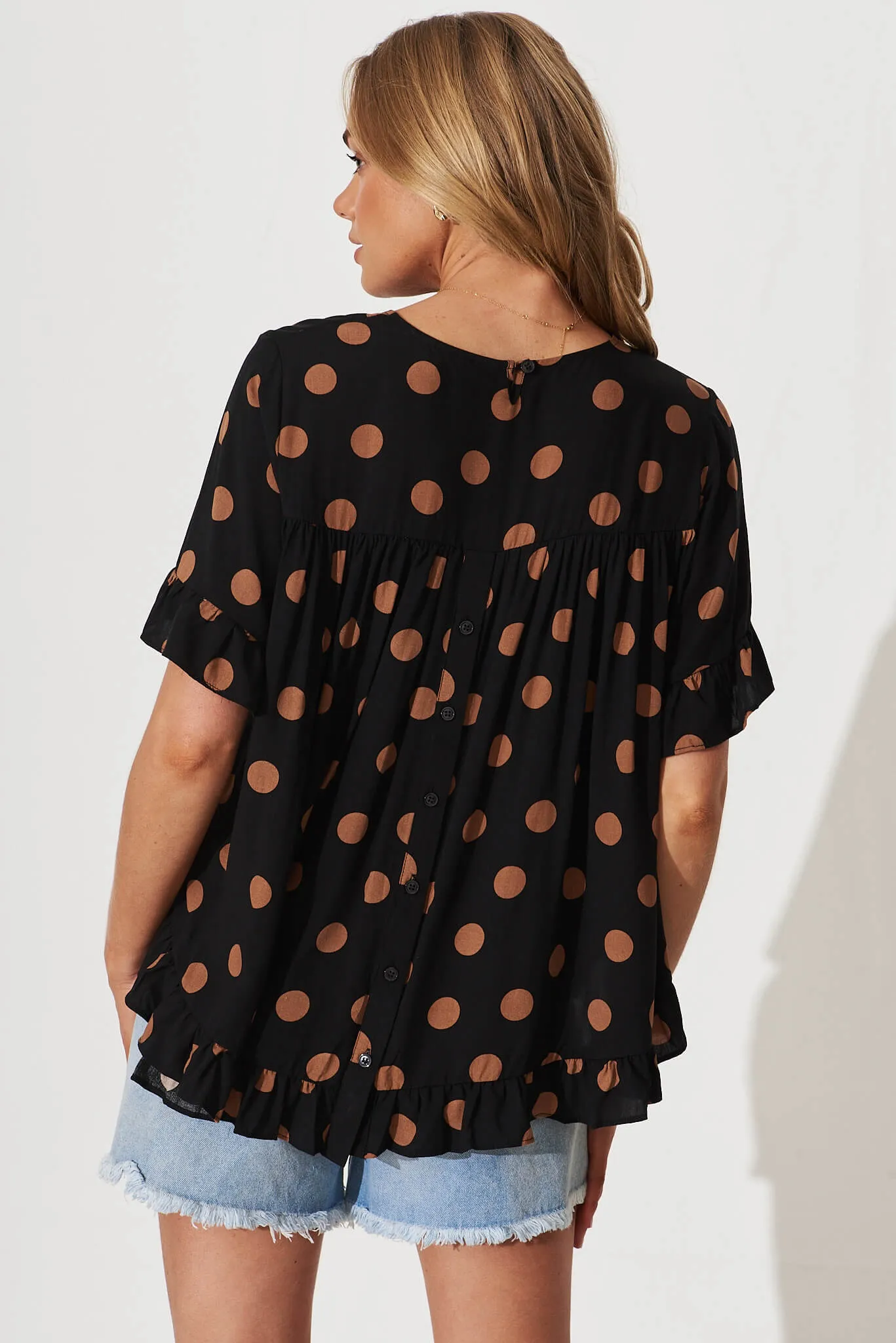 Carmeline Smock Top In Black With Brown Spot sold by St Frock product image thumbnail 3