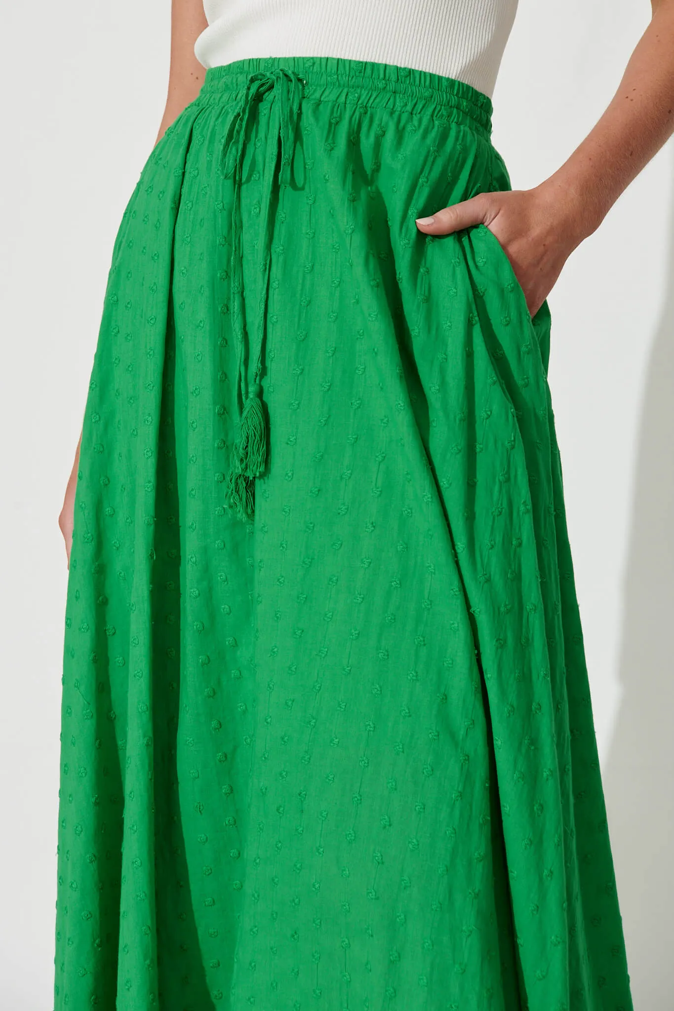 Behati Maxi Skirt In Green Swiss Dot sold by St Frock product image thumbnail 5