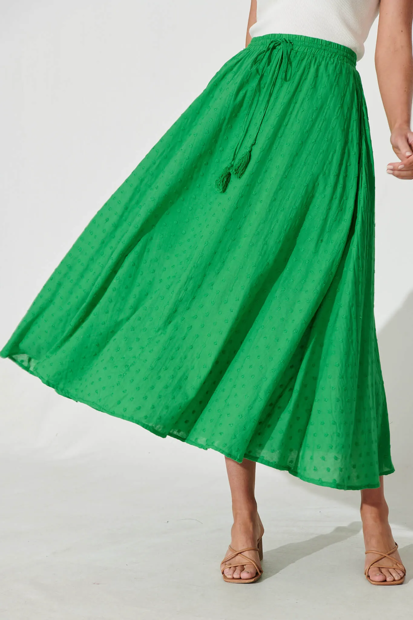 Behati Maxi Skirt In Green Swiss Dot sold by St Frock product image thumbnail 2