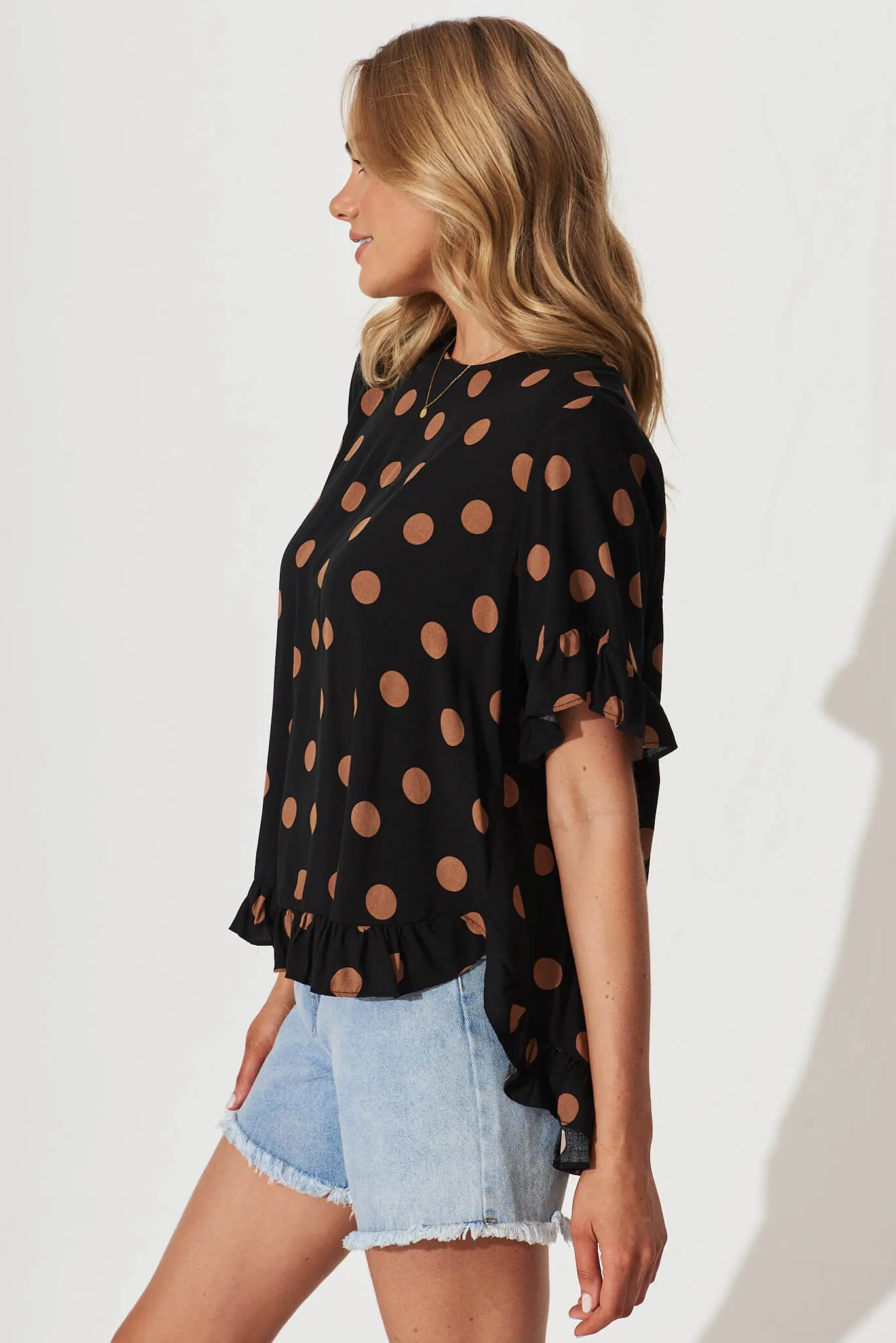 Carmeline Smock Top In Black With Brown Spot sold by St Frock product image thumbnail 2