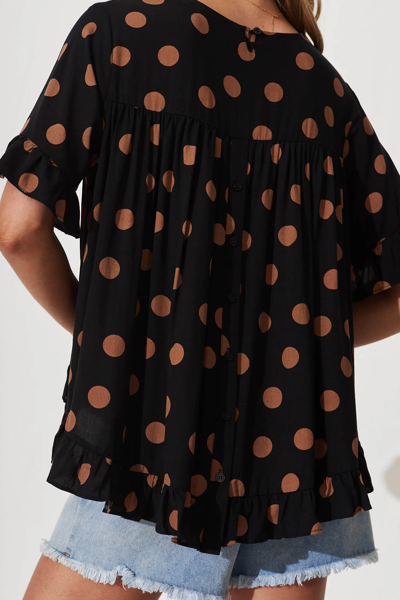 Carmeline Smock Top In Black With Brown Spot sold by St Frock product image thumbnail 5