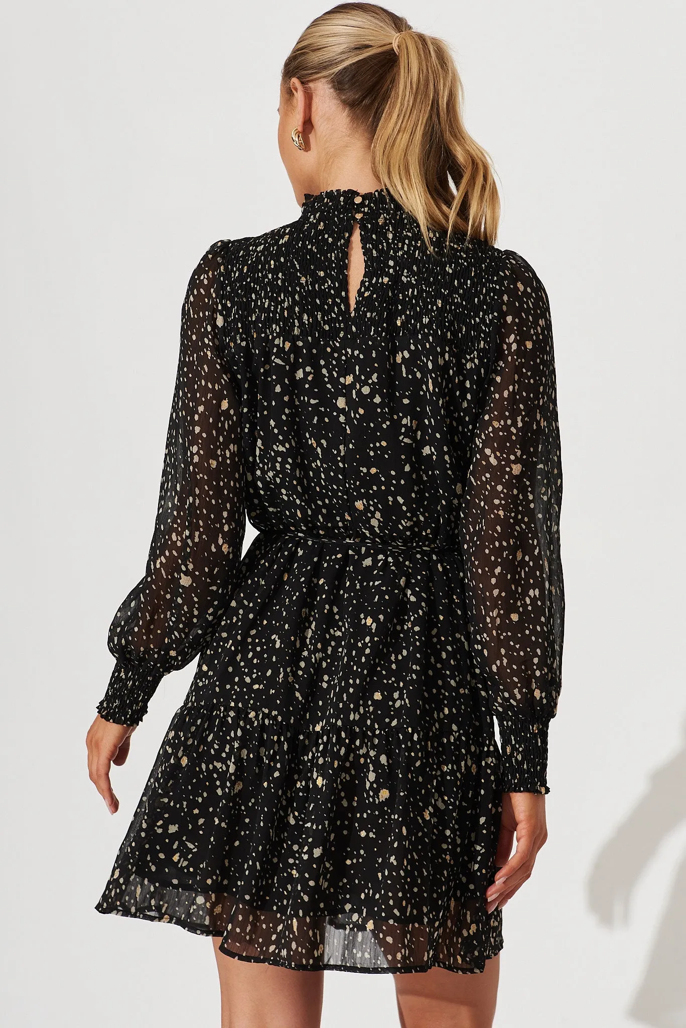 Sansa Dress In Black With Gold Speckle Chiffon sold by St Frock product image thumbnail 5