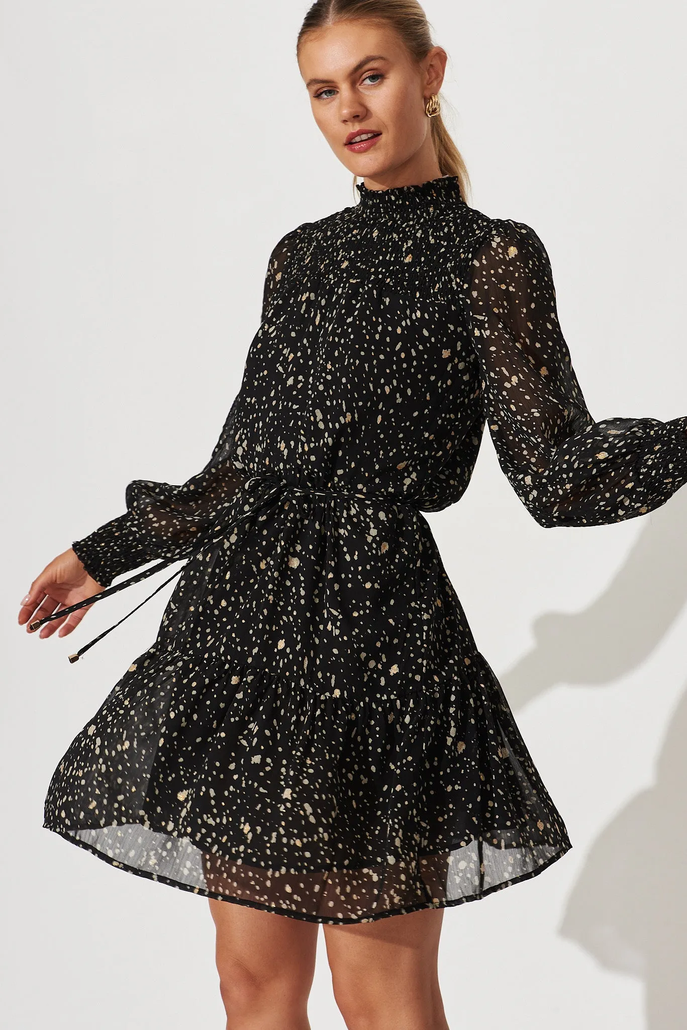Sansa Dress In Black With Gold Speckle Chiffon sold by St Frock product image thumbnail 3
