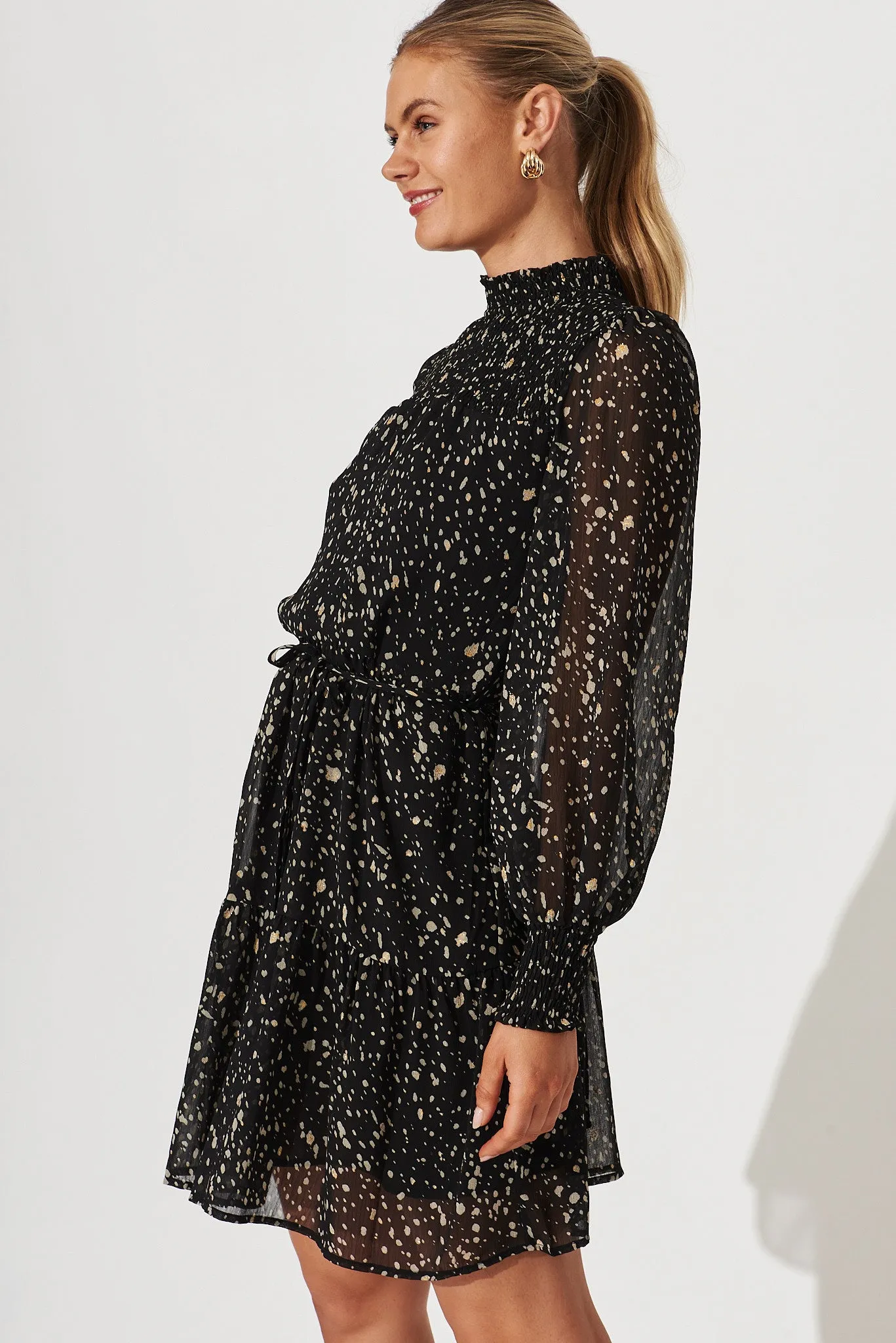 Sansa Dress In Black With Gold Speckle Chiffon sold by St Frock product image thumbnail 4