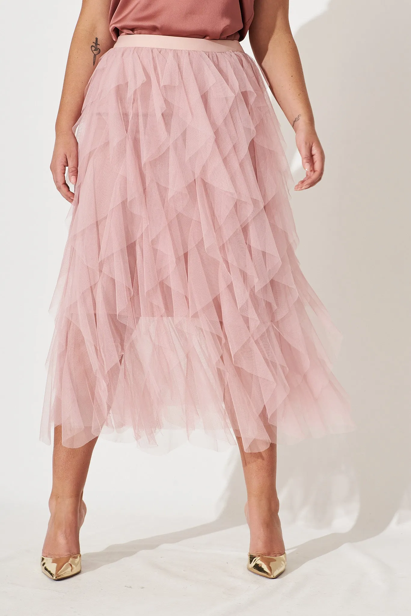 Cleef Midi Tulle Skirt In Pink sold by St Frock product image thumbnail 4