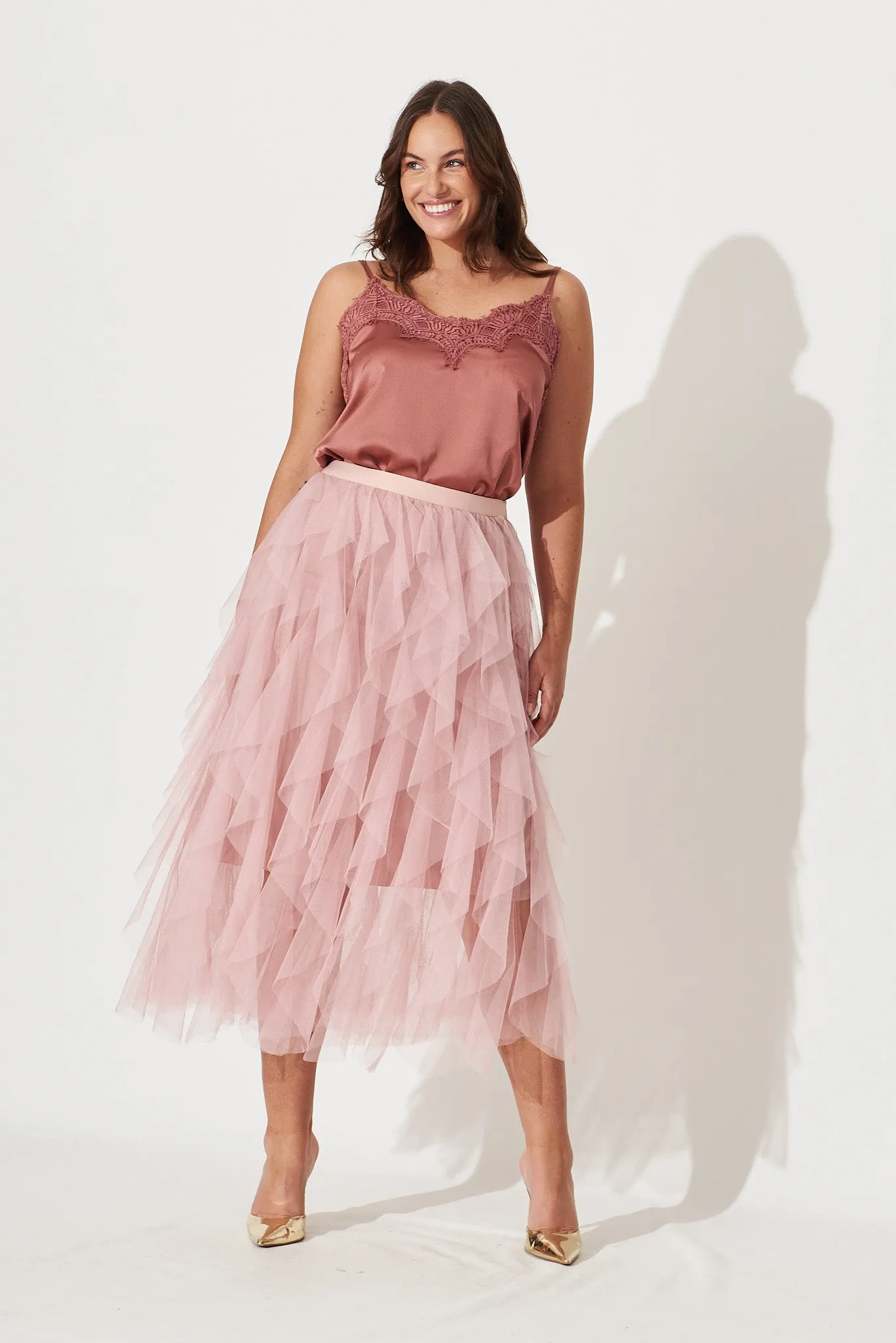 Cleef Midi Tulle Skirt In Pink sold by St Frock product image thumbnail 3