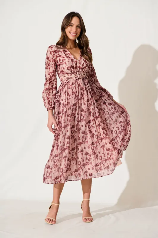 Vichy Midi Dress In Dark Rose Watercolour Cotton Blend sold by St Frock