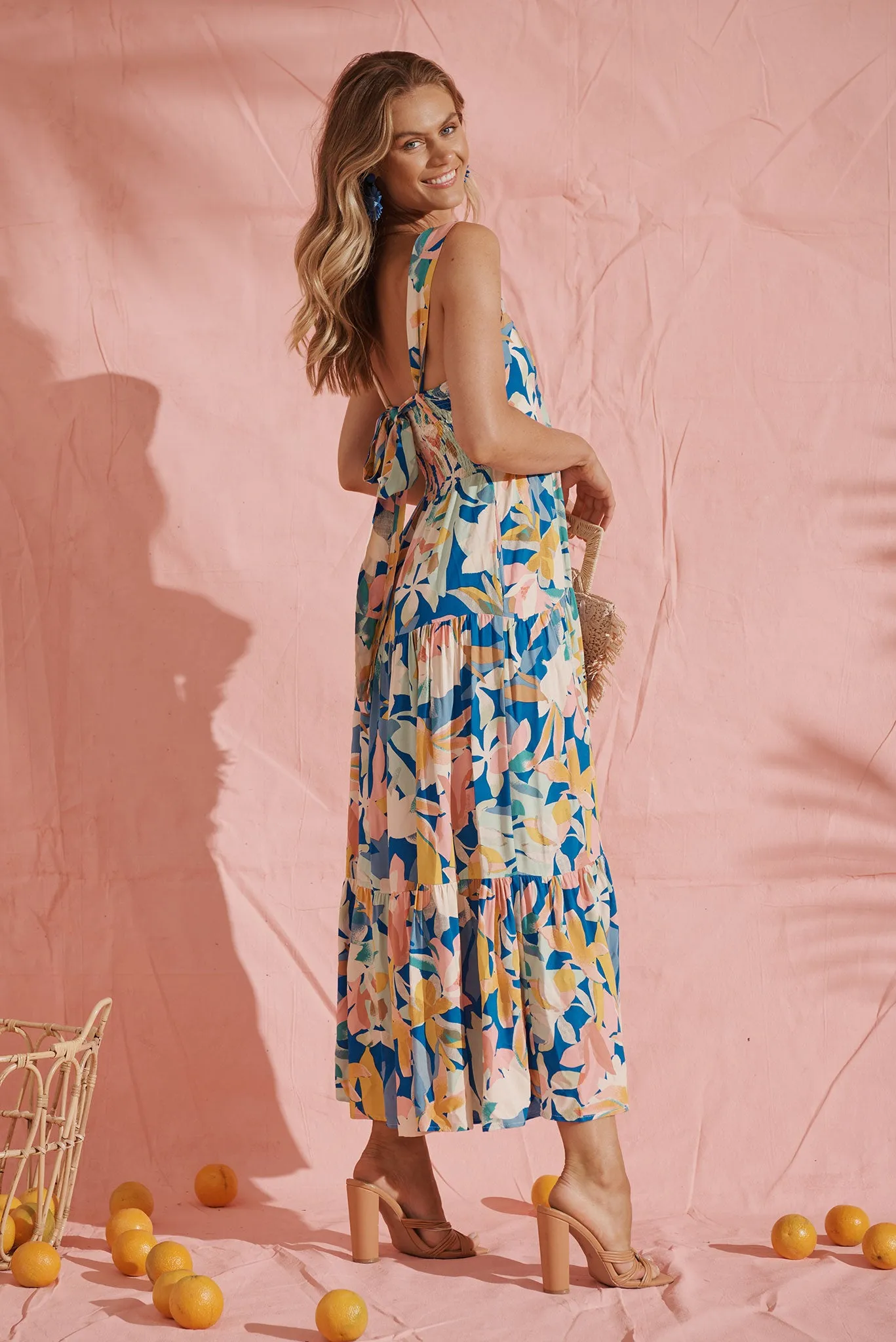 Izabel Maxi Sun Dress In Cobalt With Multi Floral sold by St Frock product image thumbnail 4