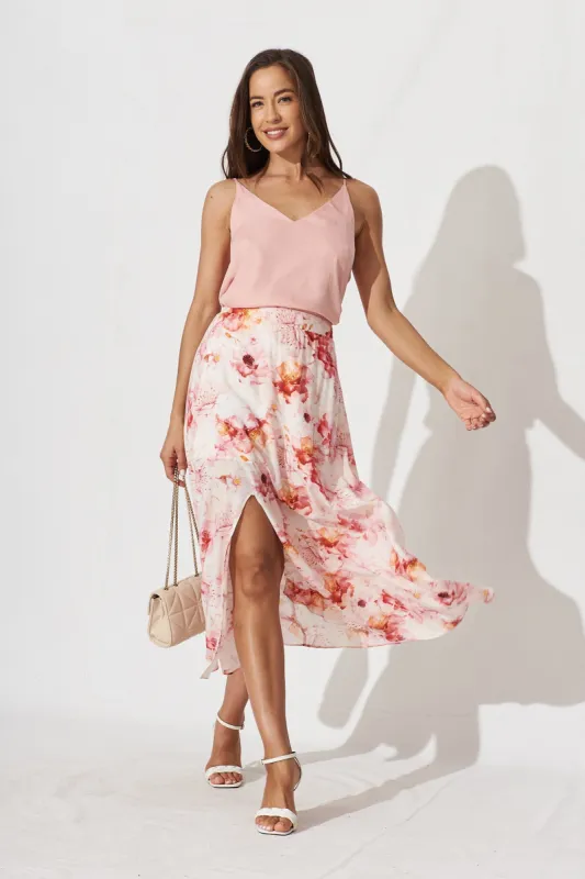 Kairi Midi Skirt In Blush With Pink Floral sold by St Frock