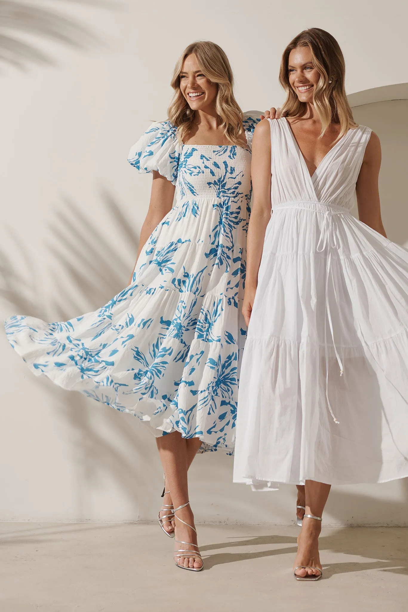 Kaitlyn Midi Dress In White With Blue Floral Print sold by St Frock product image thumbnail 2