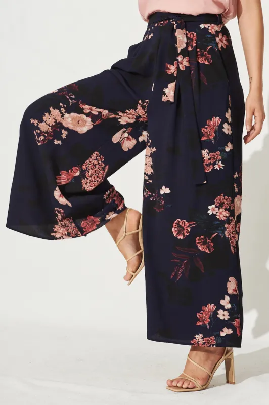 High Hopes Pants In Navy With Pink And Blush Floral sold by St Frock