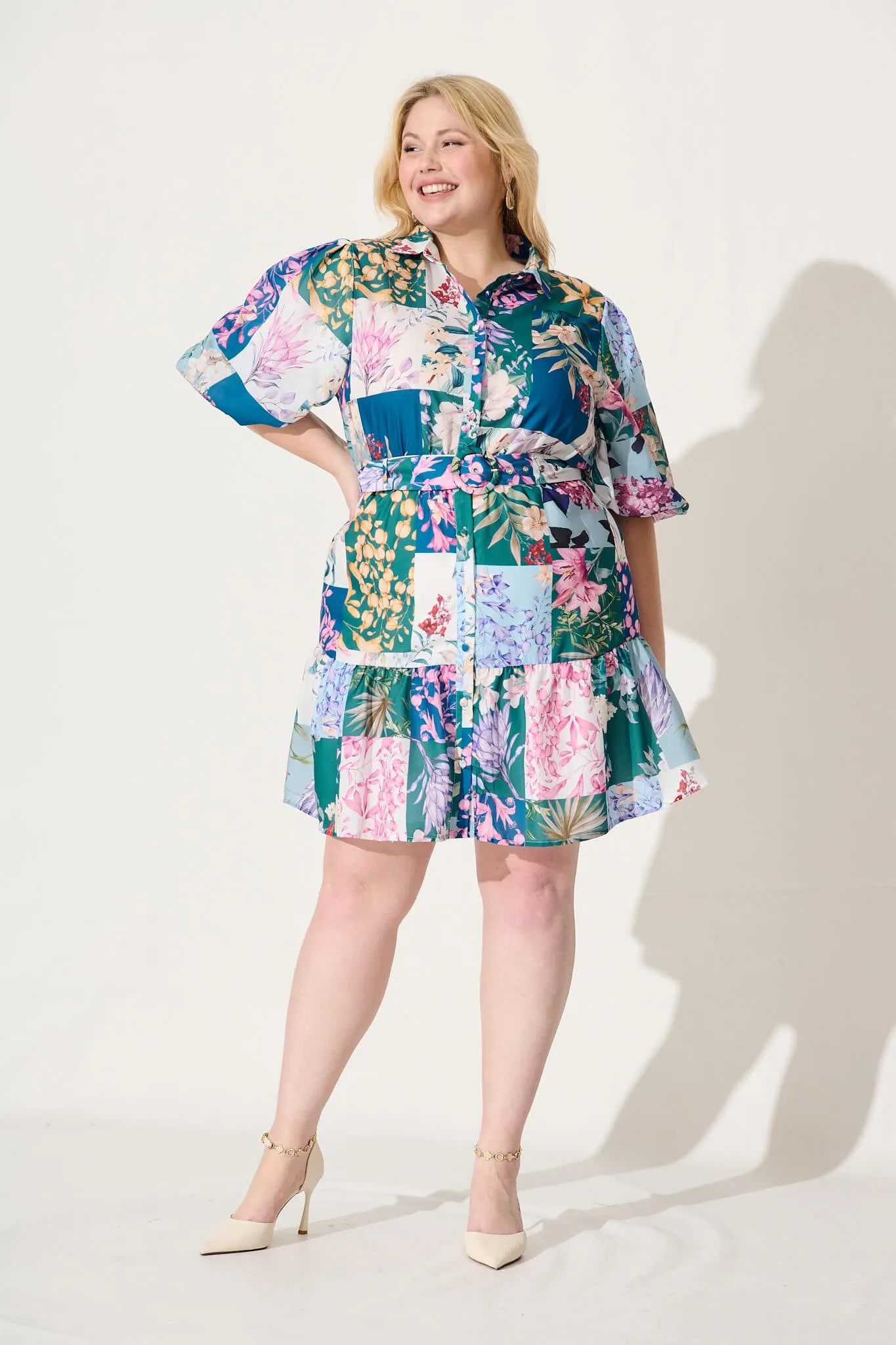 Courtney Shirt Dress In Dark Green Patch Floral sold by St Frock product image thumbnail 2