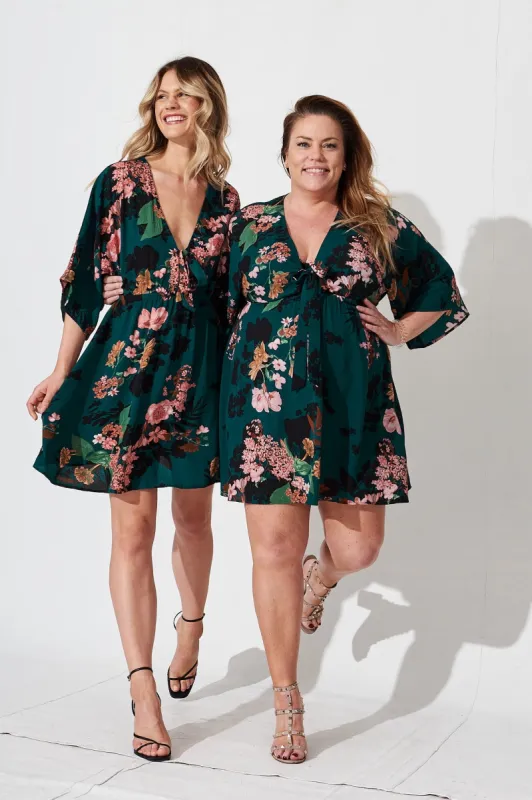 Ava Dress in Green with Apricot Floral sold by St Frock