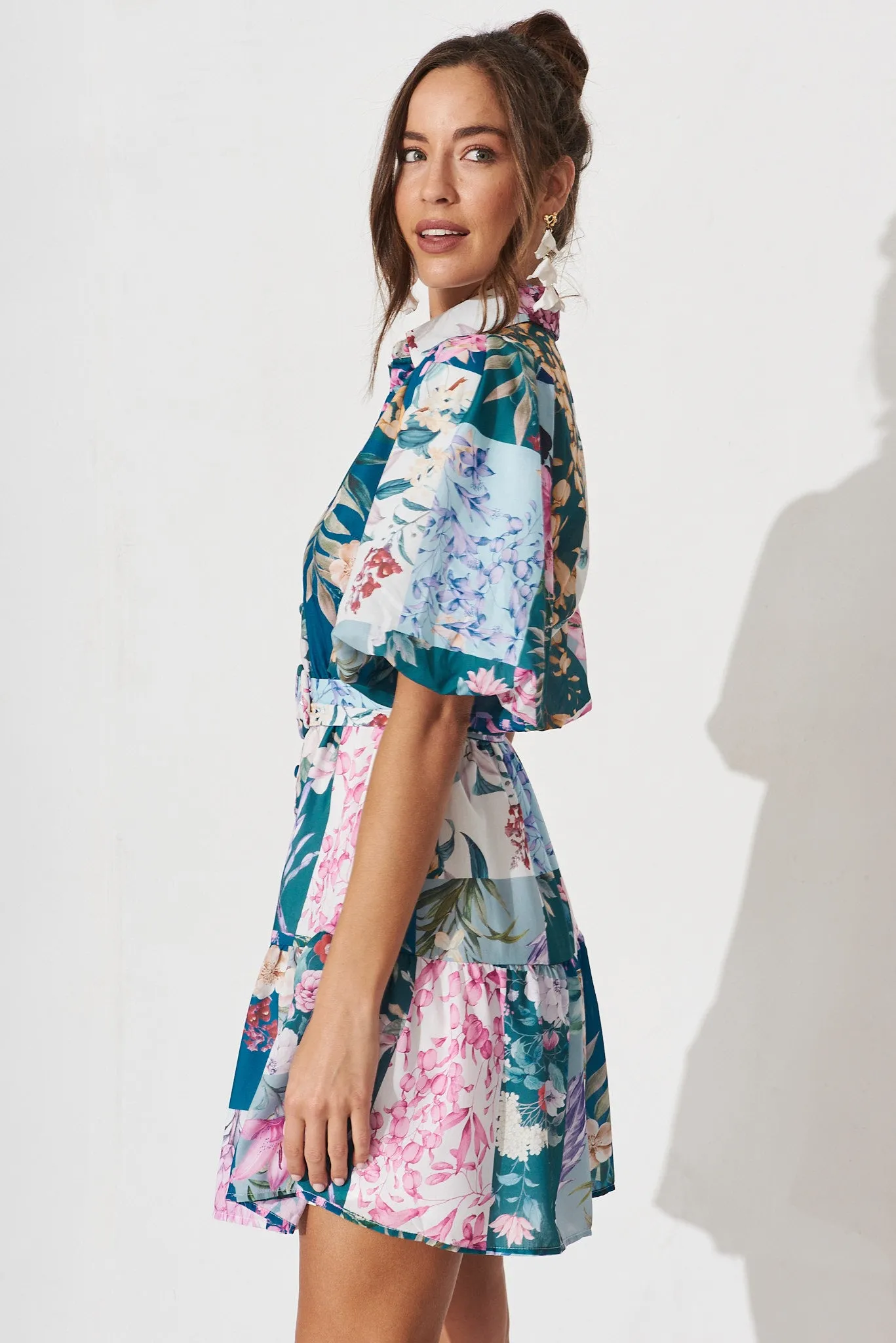 Courtney Shirt Dress In Dark Green Patch Floral sold by St Frock product image thumbnail 5