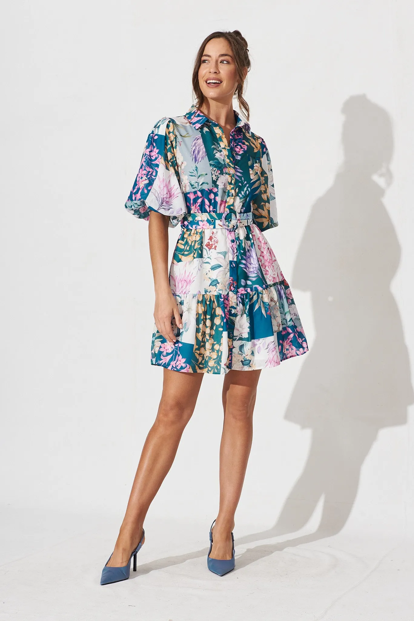 Courtney Shirt Dress In Dark Green Patch Floral sold by St Frock product image thumbnail 4
