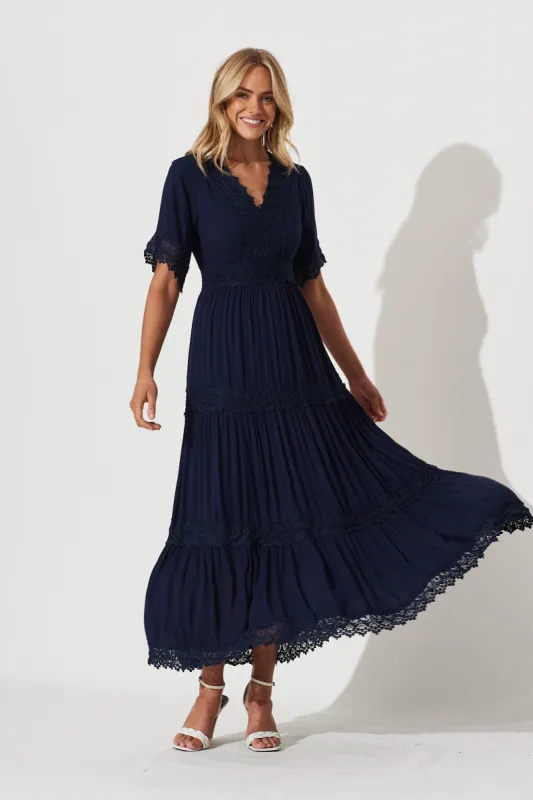 Mona Maxi Dress In Navy sold by St Frock