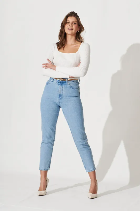 Kaiya High Rise Straight Leg Jean In Mid Blue Denim sold by St Frock