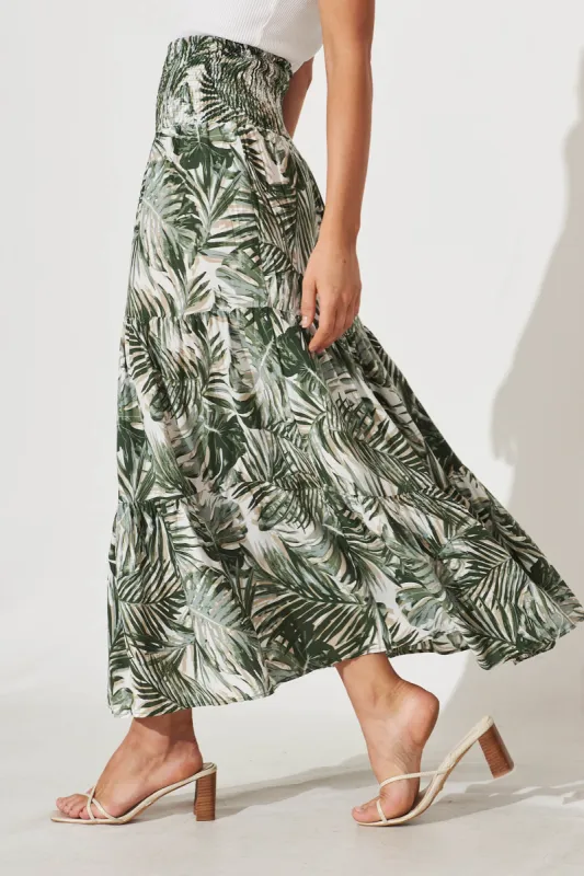 Macarena Maxi Skirt In Green Leaf Print sold by St Frock