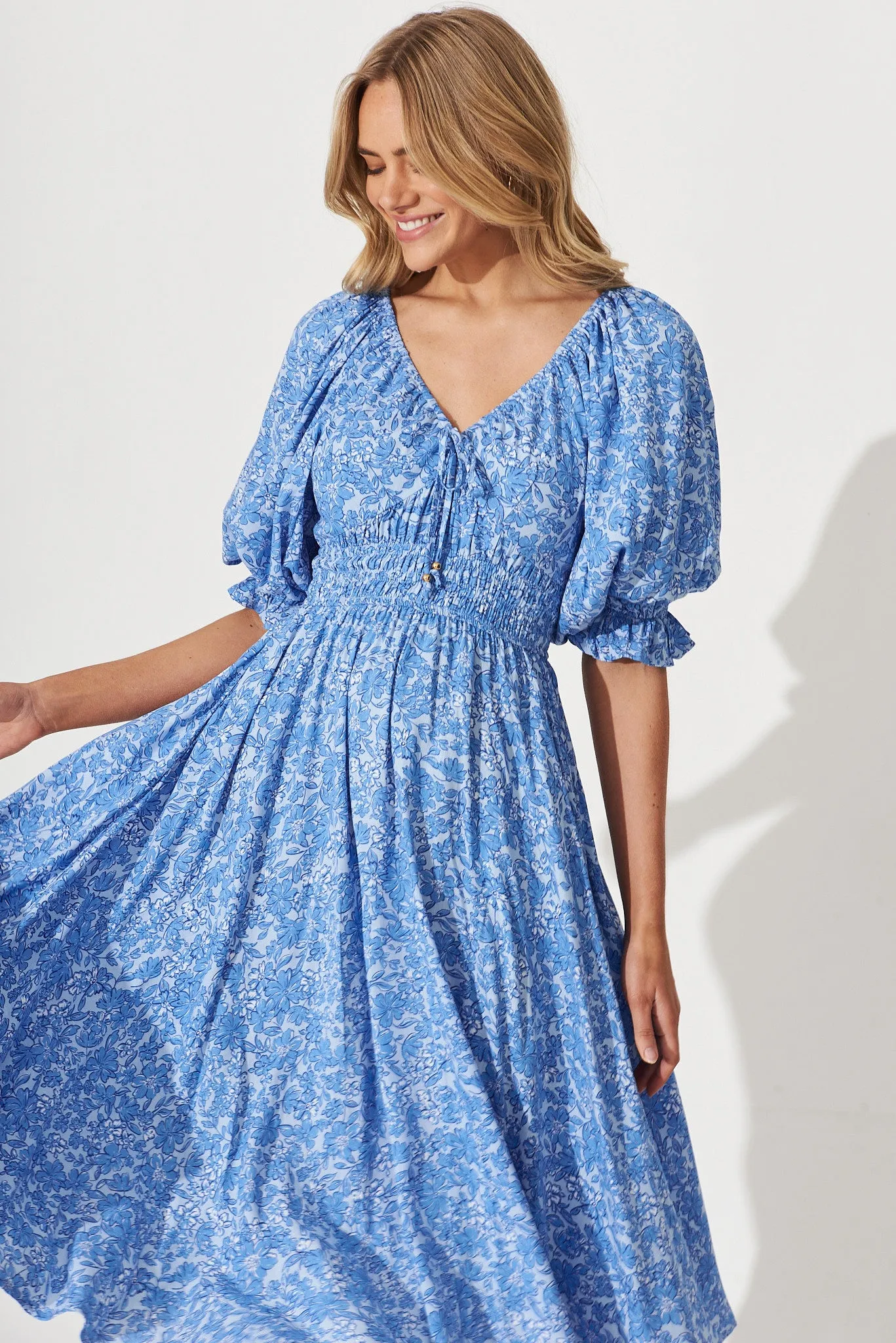 Guinevere Midi Dress In Blue With White Print sold by St Frock product image thumbnail 2