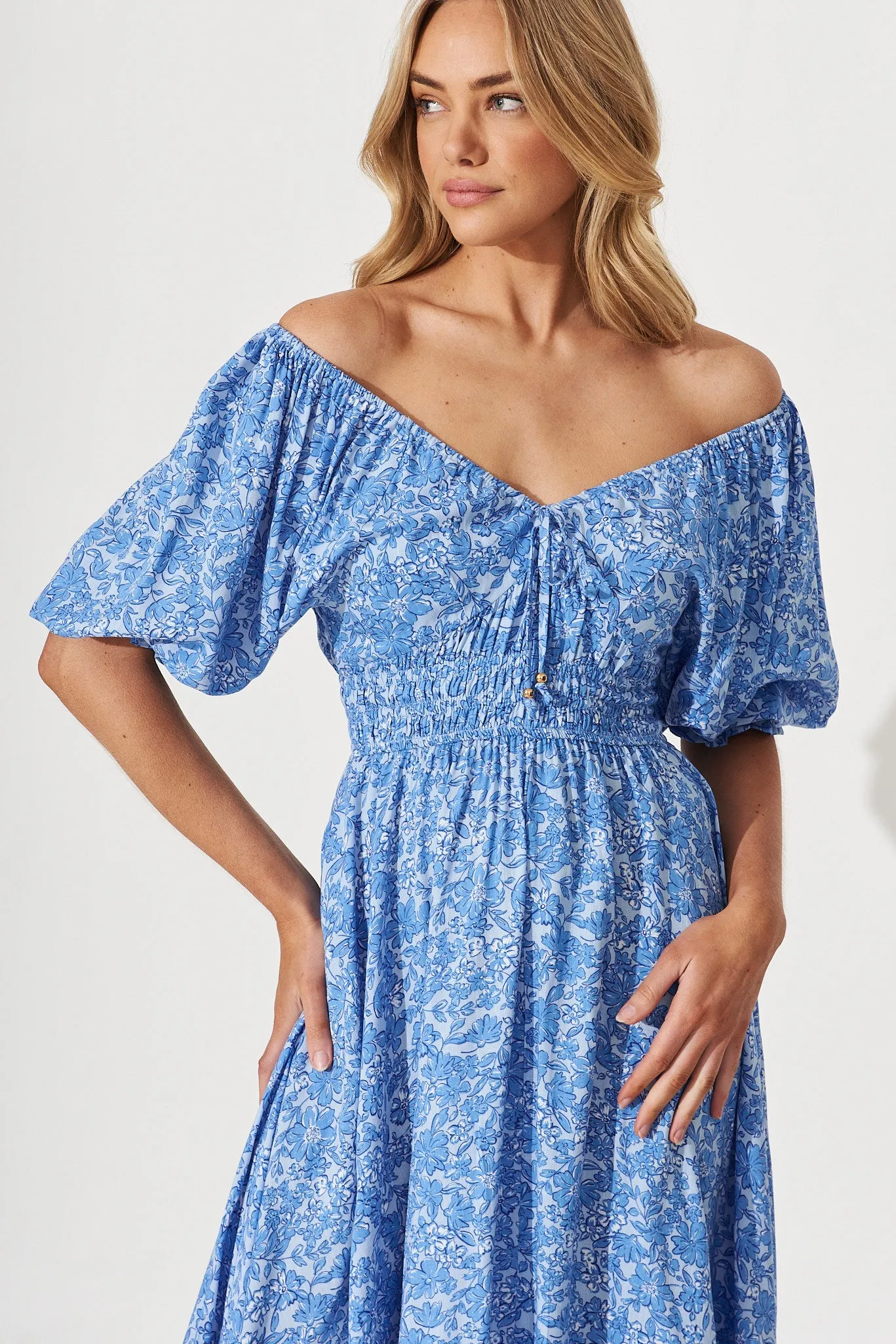 Guinevere Midi Dress In Blue With White Print sold by St Frock product image thumbnail 5
