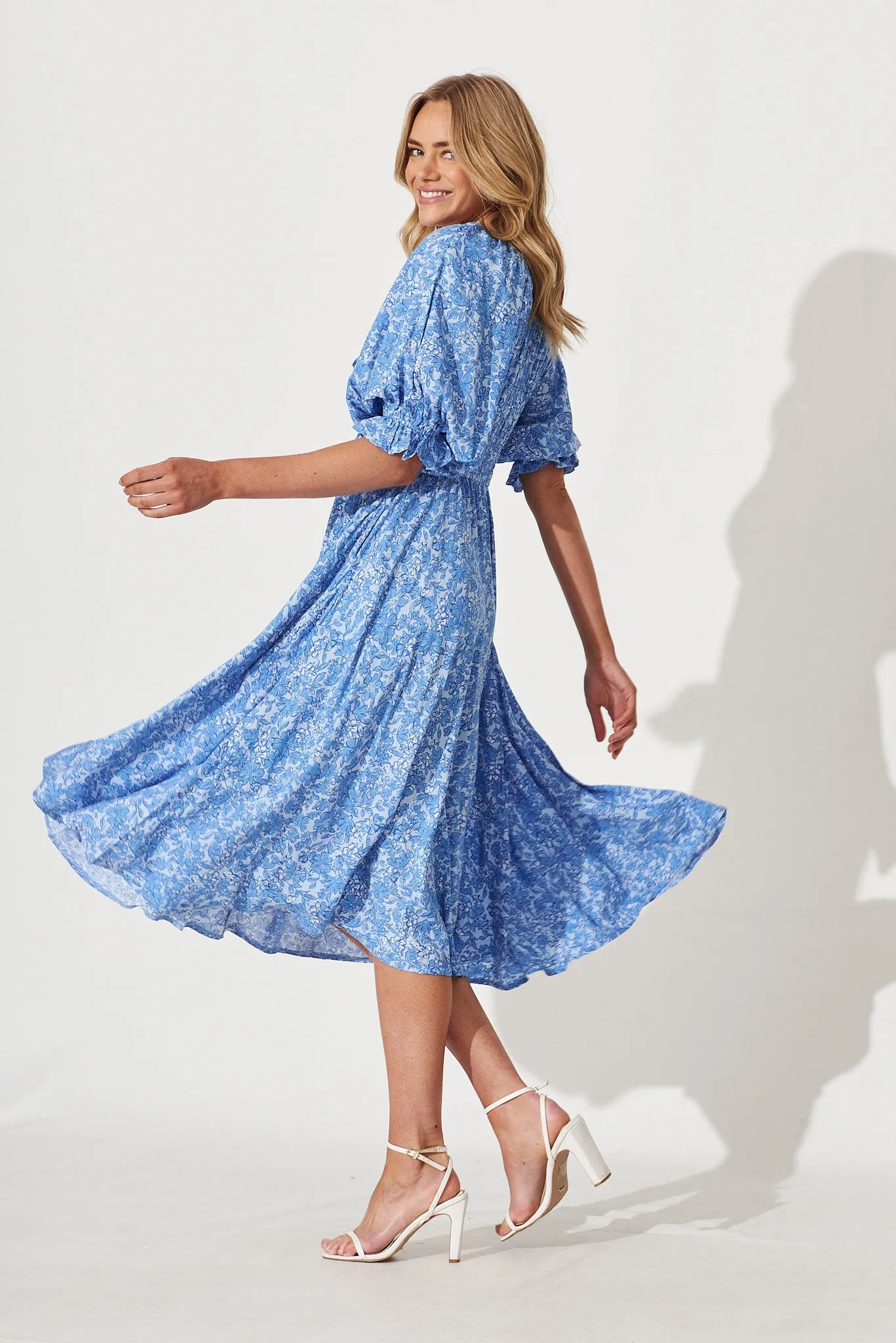 Guinevere Midi Dress In Blue With White Print sold by St Frock product image thumbnail 3