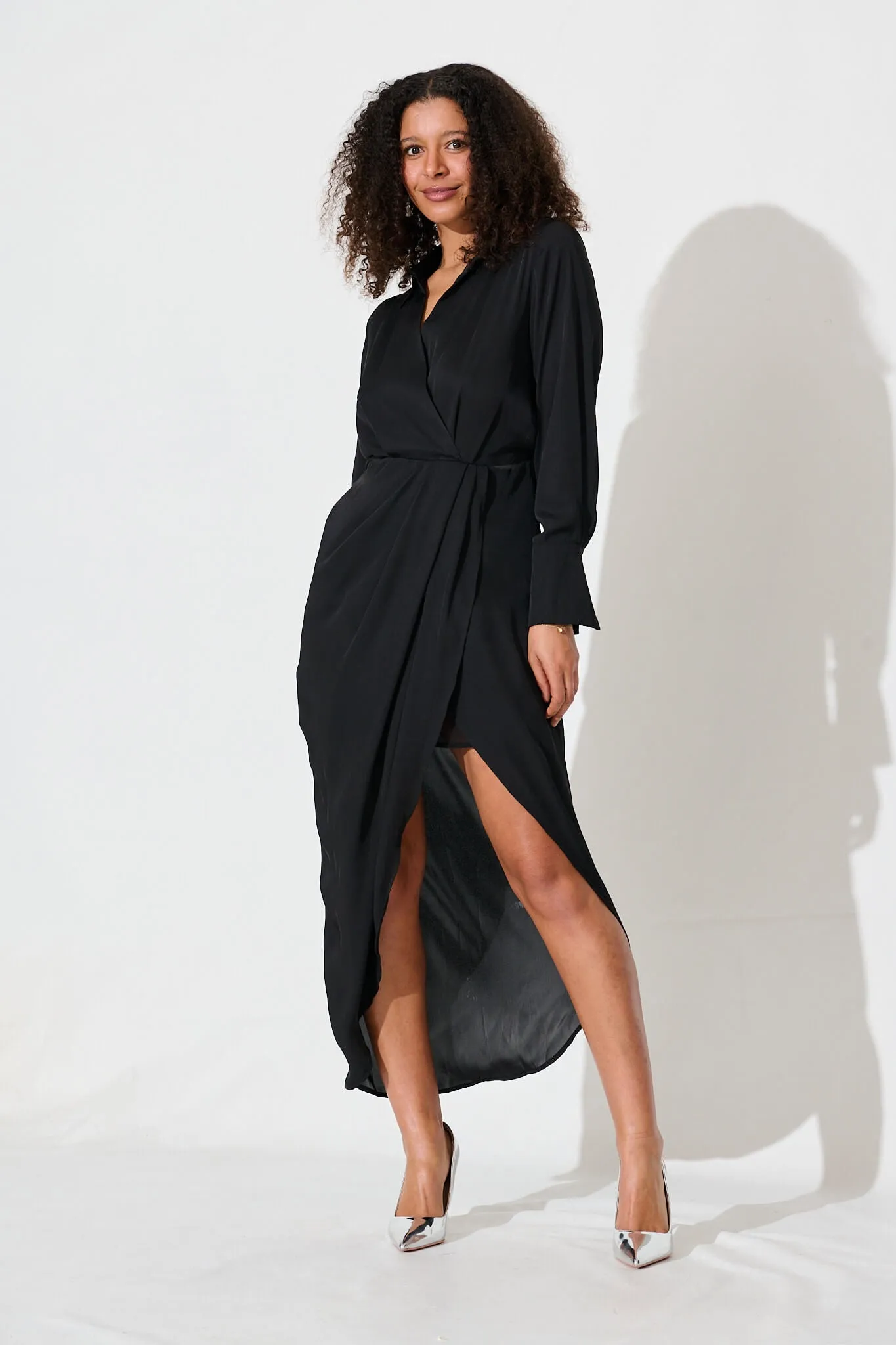 Lily Maxi Dress In Black Satin sold by St Frock