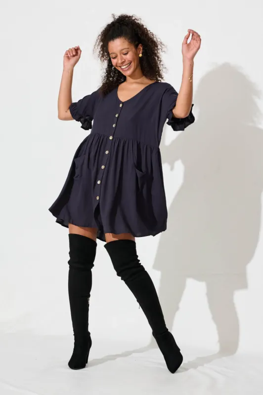 Maybank Smock Dress In Black sold by St Frock