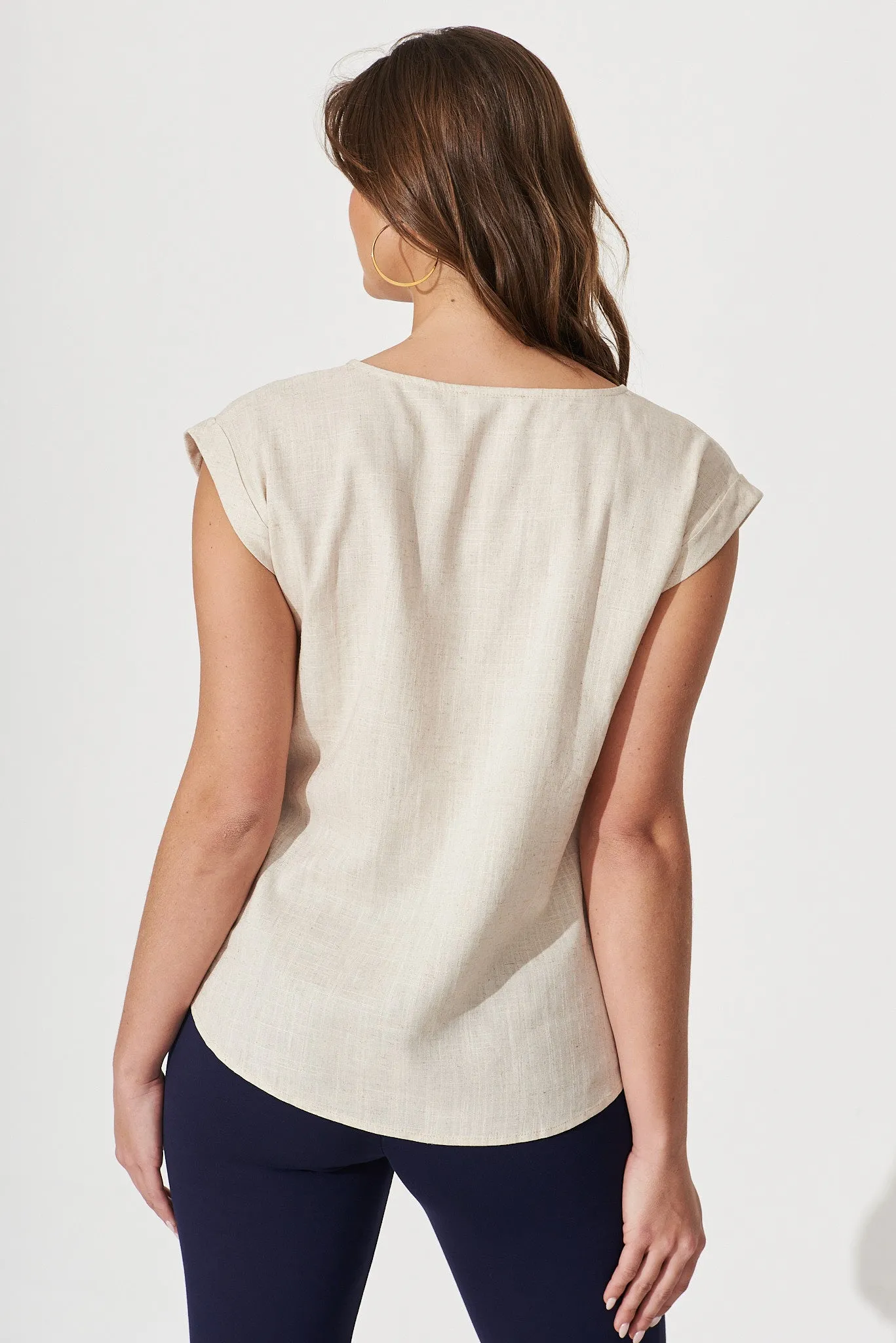 Jina Top In Oatmeal Linen Blend sold by St Frock product image thumbnail 5
