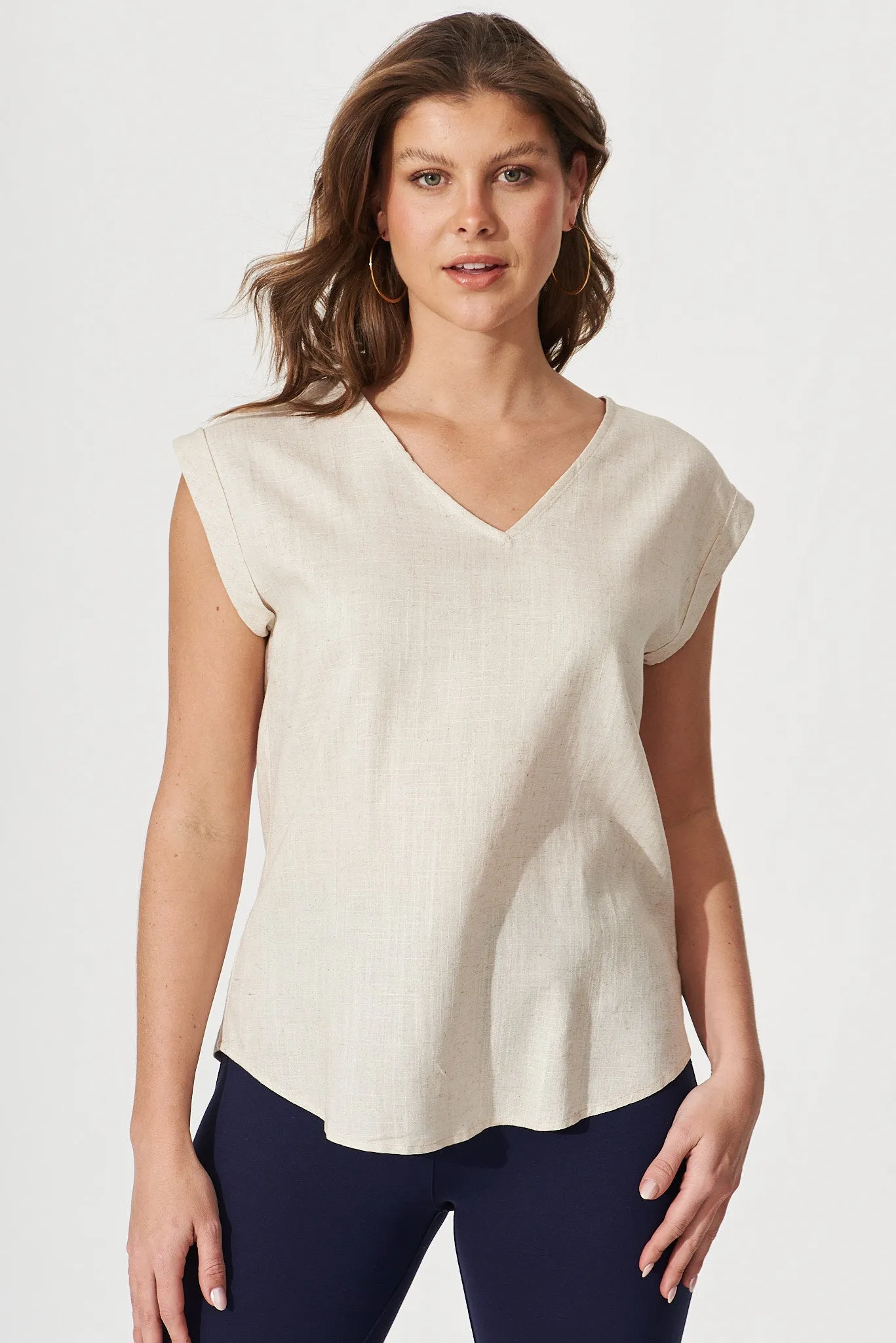 Jina Top In Oatmeal Linen Blend sold by St Frock product image thumbnail 3