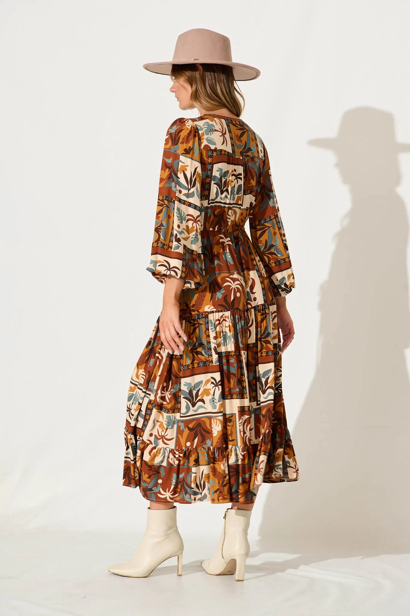 Financier Maxi Dress In Chocolate Multi Patchwork Print sold by St Frock product image thumbnail 4
