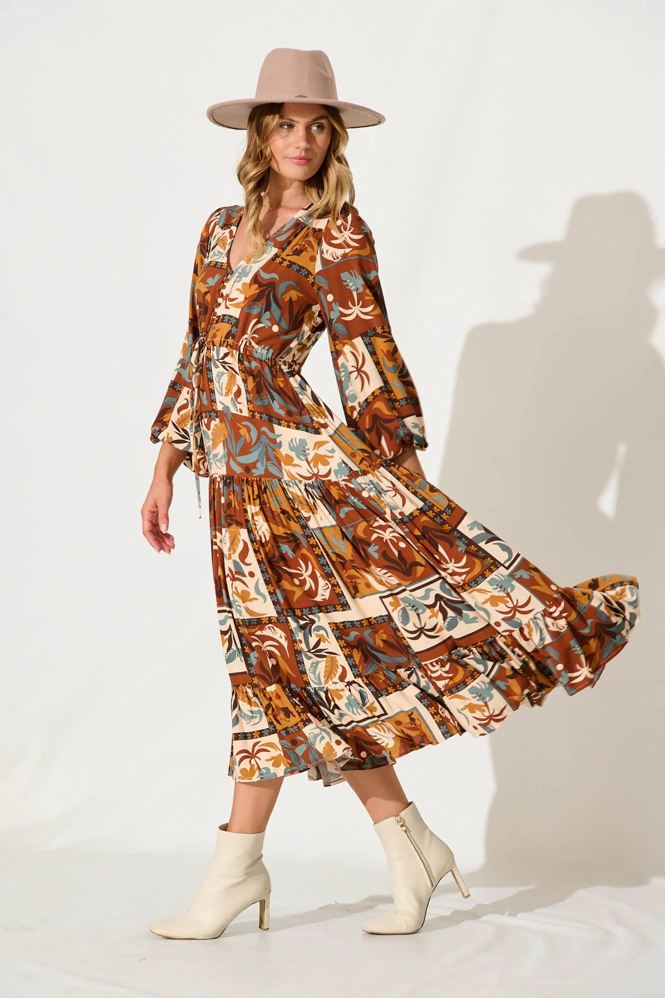 Financier Maxi Dress In Chocolate Multi Patchwork Print sold by St Frock product image thumbnail 3