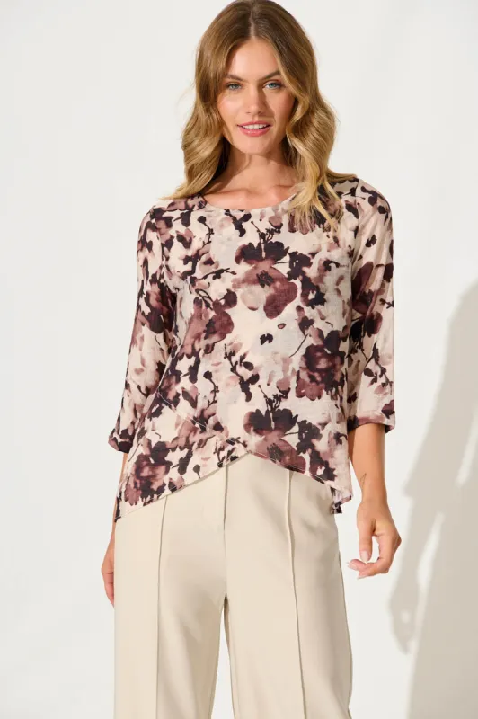 Maddy Top In Chocolate Floral Cotton Blend sold by St Frock