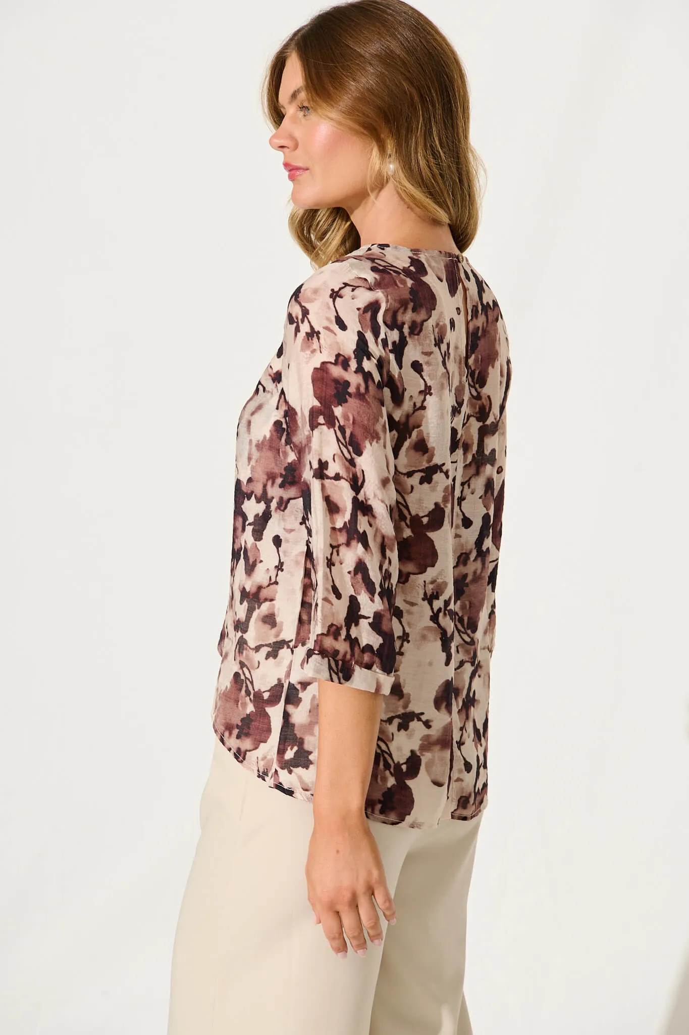 Maddy Top In Chocolate Floral Cotton Blend sold by St Frock product image thumbnail 3
