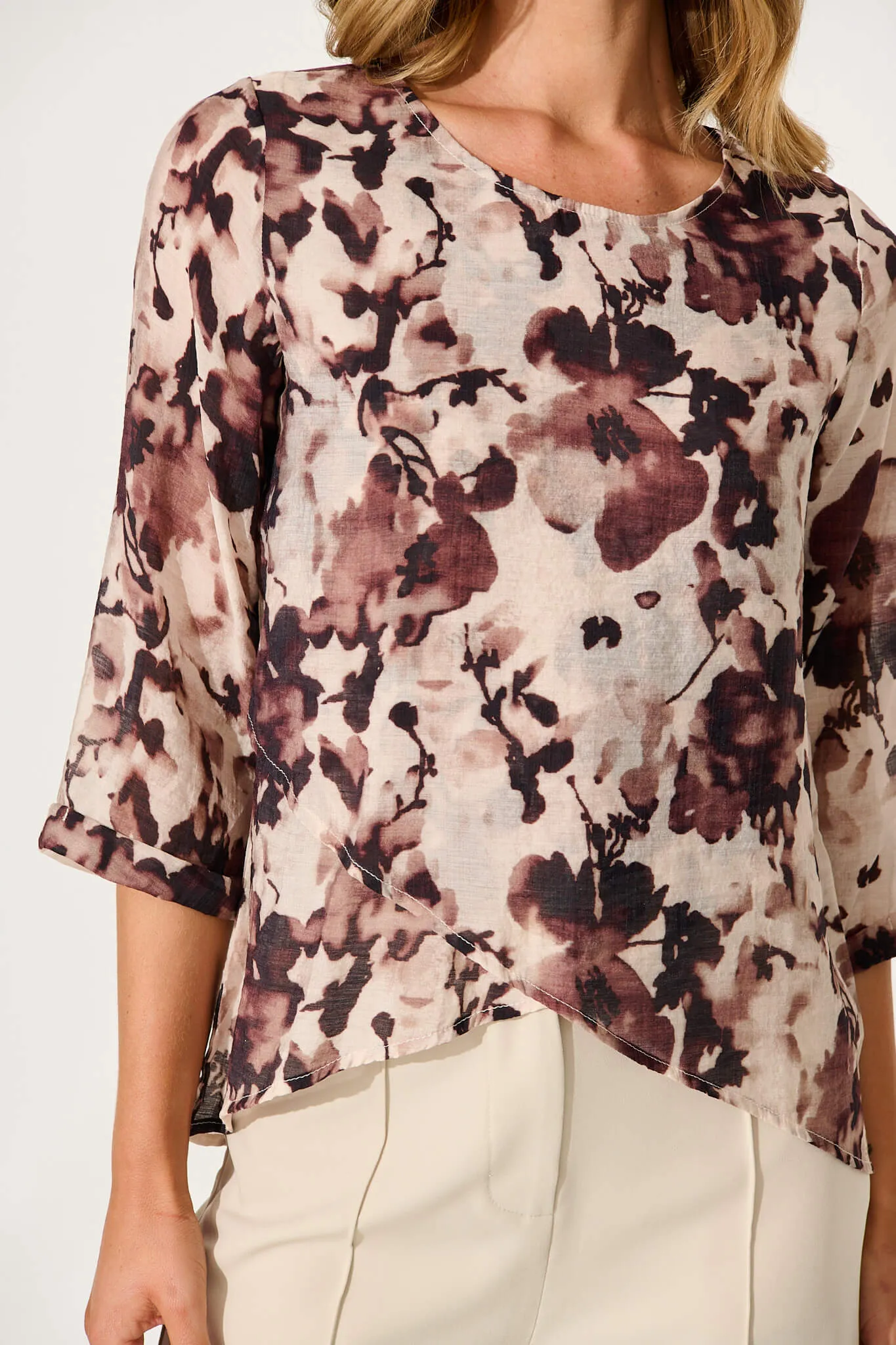 Maddy Top In Chocolate Floral Cotton Blend sold by St Frock product image thumbnail 5