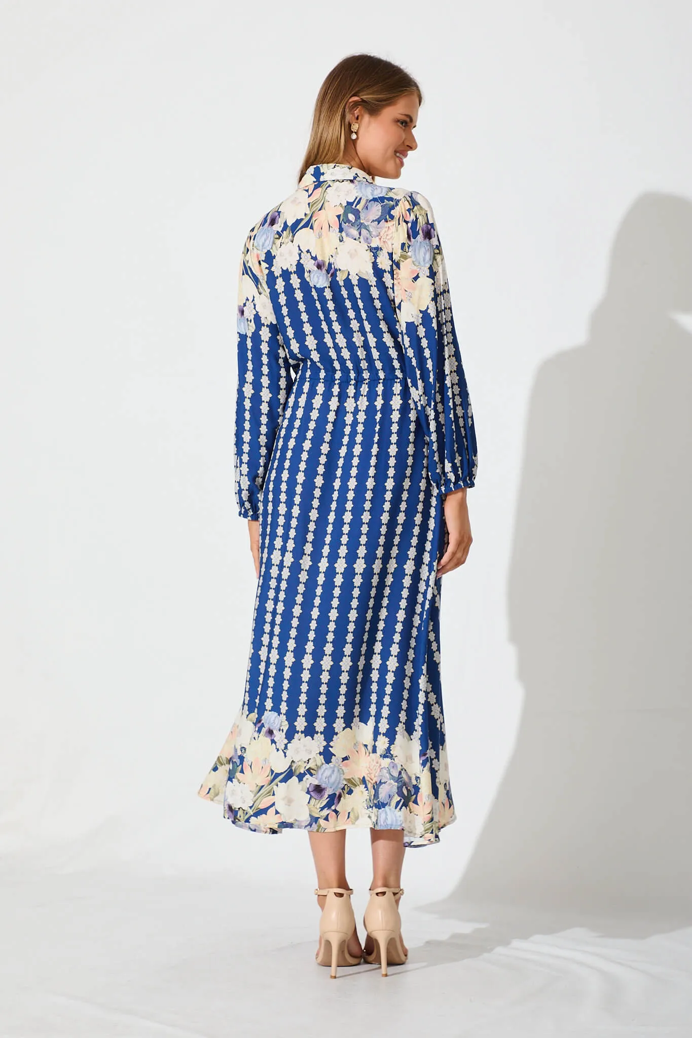 Celeste Midi Shirt Dress In Blue With Multi Floral Print sold by St Frock product image thumbnail 4