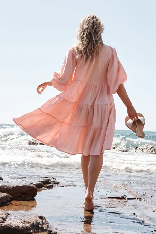 Kehlana Tiered Smock Dress In Blush sold by St Frock