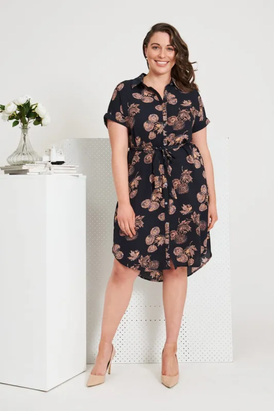 Maddison Shirt Dress in Charcoal with Apricot Floral sold by St Frock