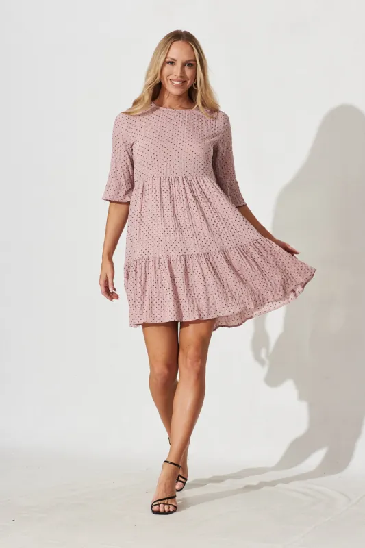 Kiyana Smock Dress In Pink With Black Dot sold by St Frock