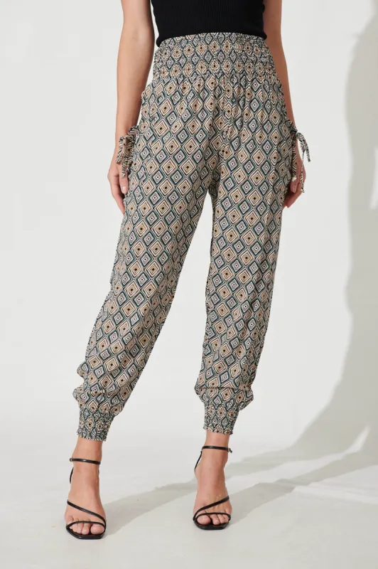 Gabby Lounge Pants In Black With Beige Tile Print sold by St Frock