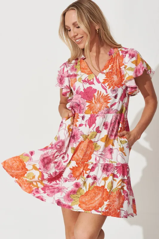 Tiarne Dress In Orange And Pink Floral sold by St Frock
