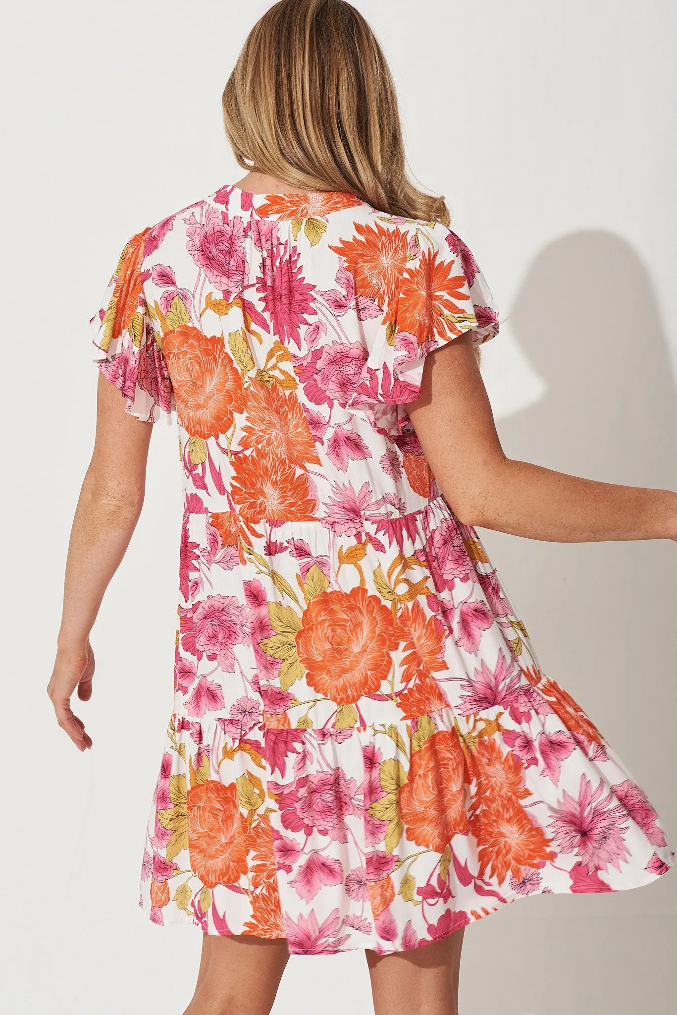 Tiarne Dress In Orange And Pink Floral sold by St Frock product image thumbnail 3