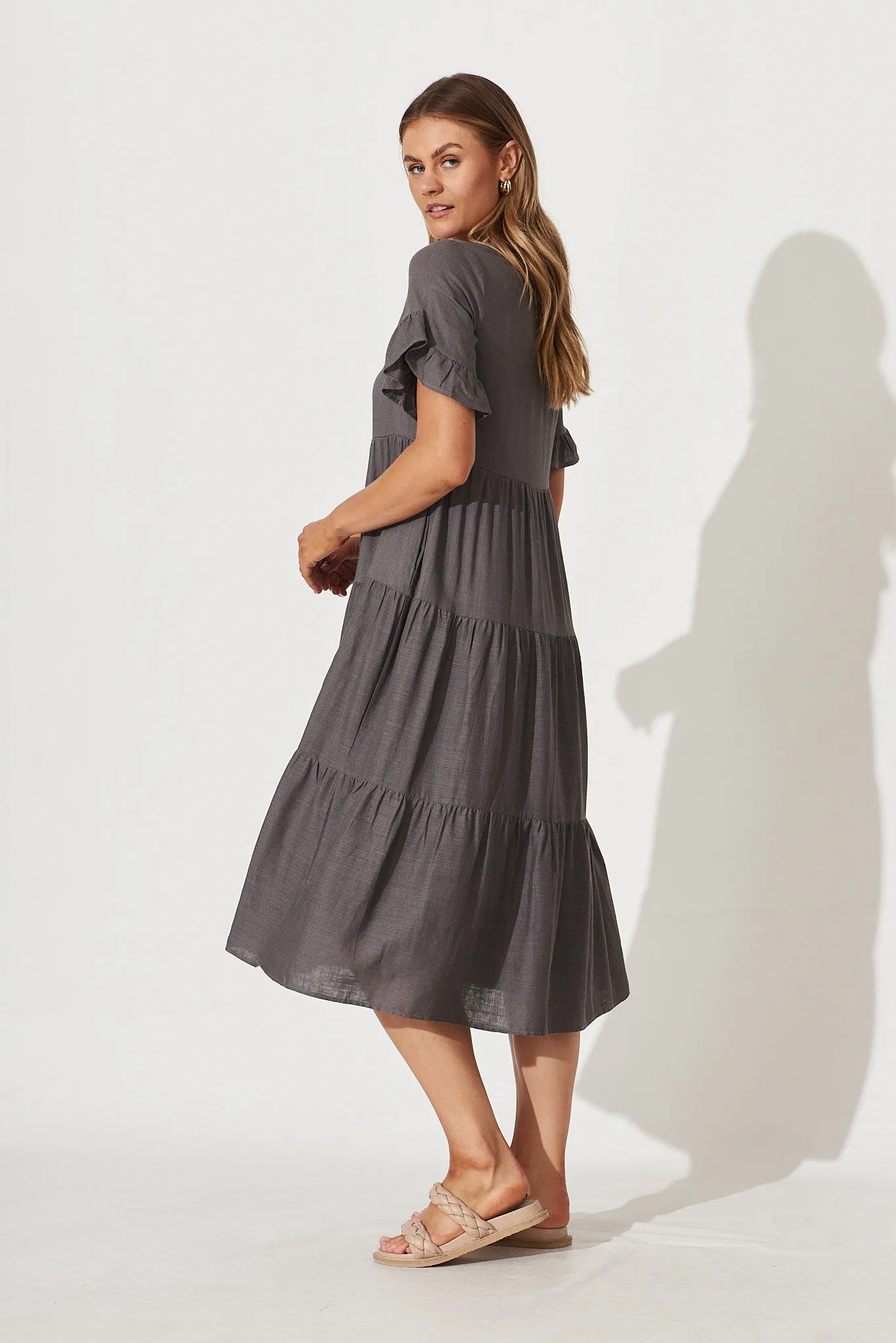 Kristen Midi Dress In Mocha Linen Blend sold by St Frock product image thumbnail 3