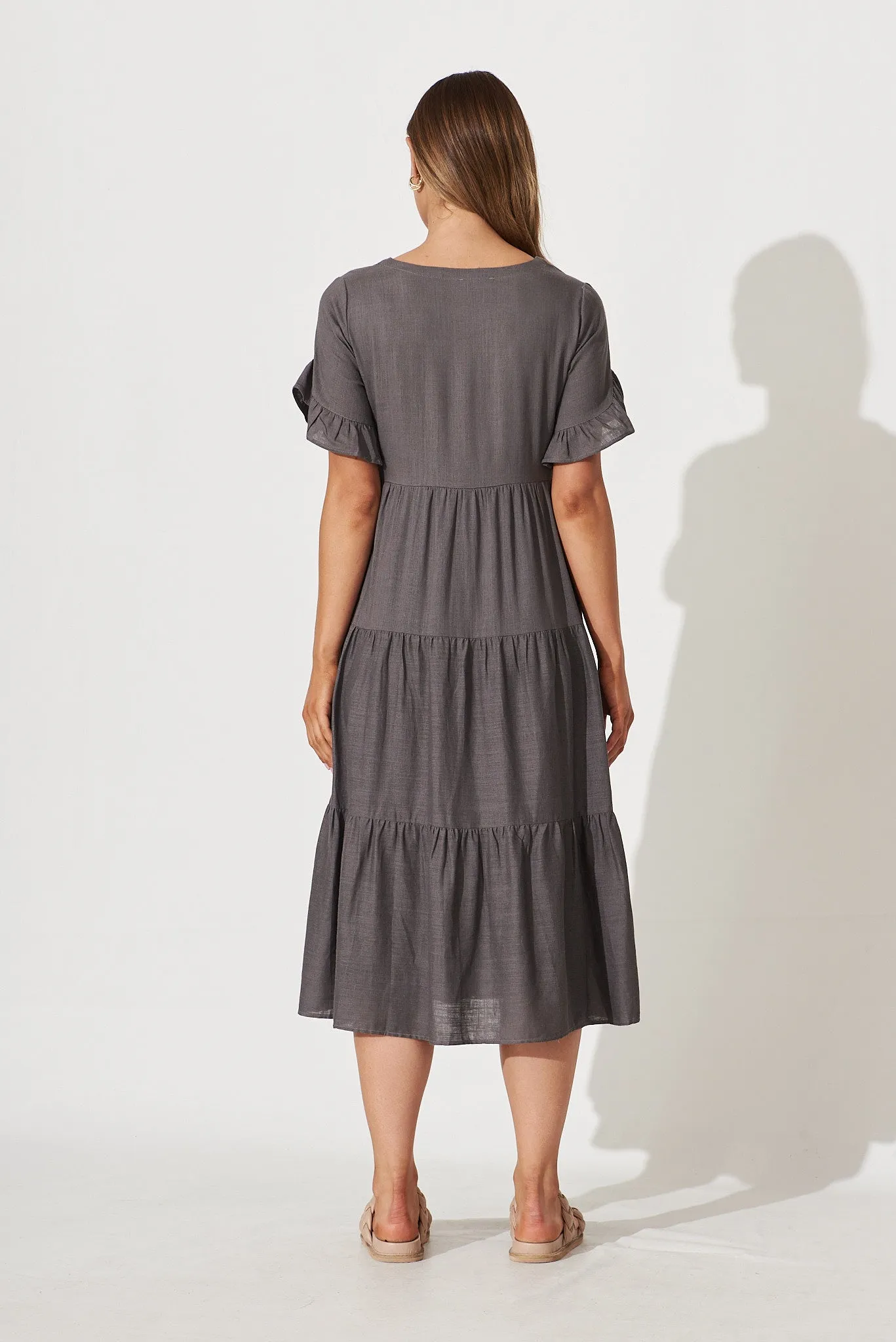 Kristen Midi Dress In Mocha Linen Blend sold by St Frock product image thumbnail 4