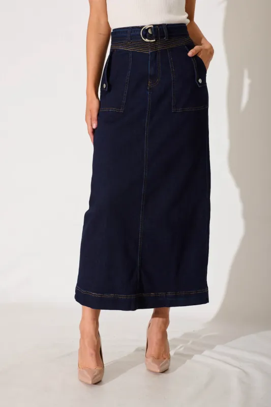 New York Maxi Denim Skirt In Indigo sold by St Frock