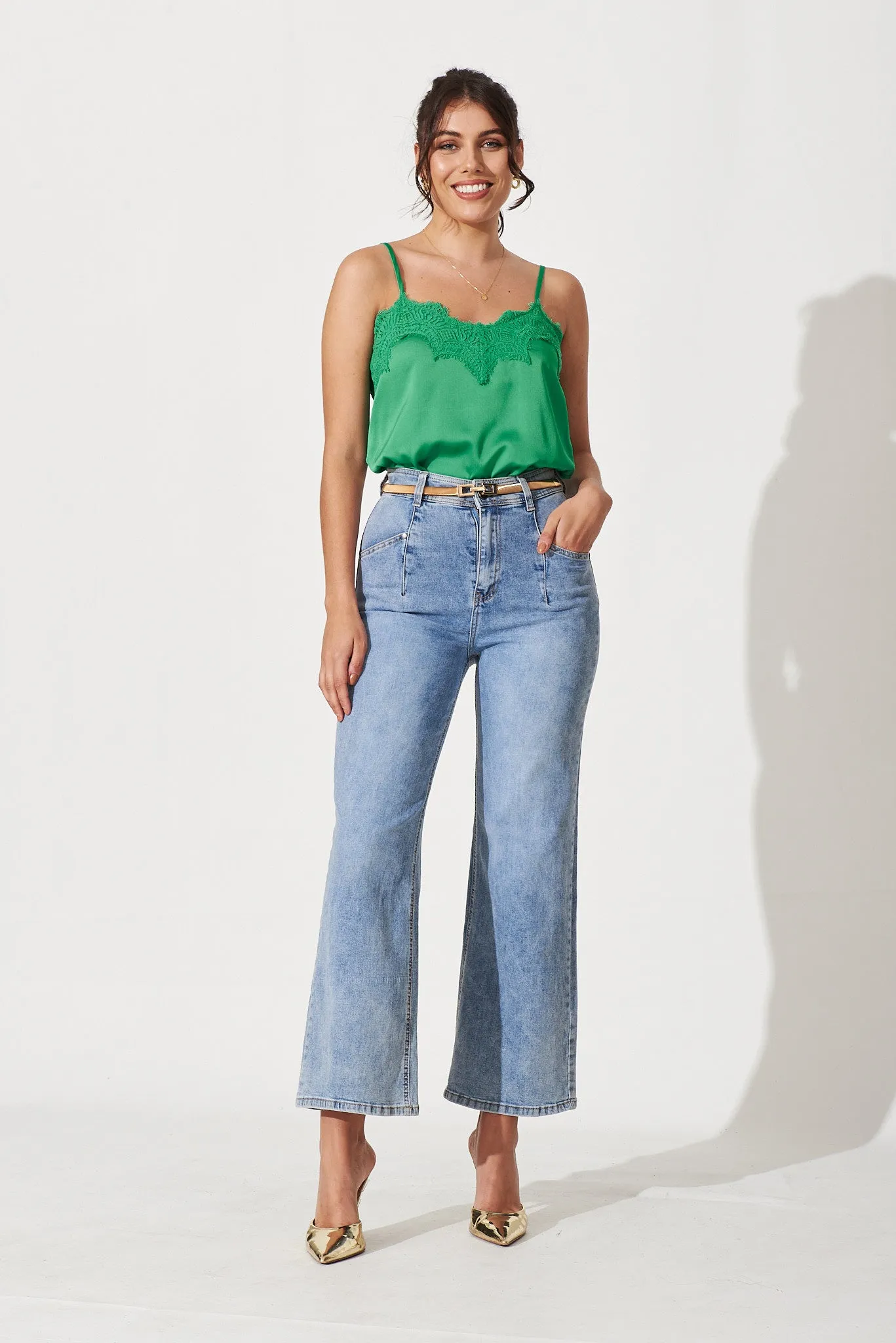 Manthis Cami Top In Bright Green Satin sold by St Frock product image thumbnail 3